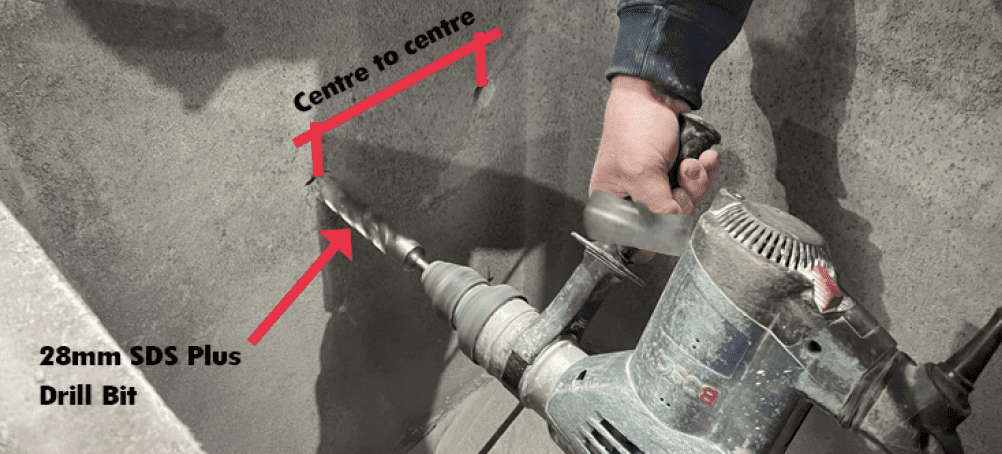 Drill and marks with drill hole positions